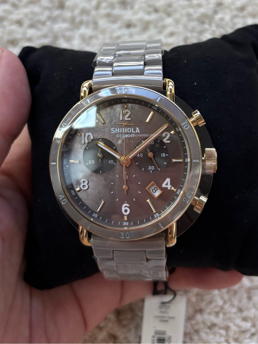 Shinola Canfield Sport 40mm Mauve Mother of Pearl Two-Tone Chronograph Watch NEW